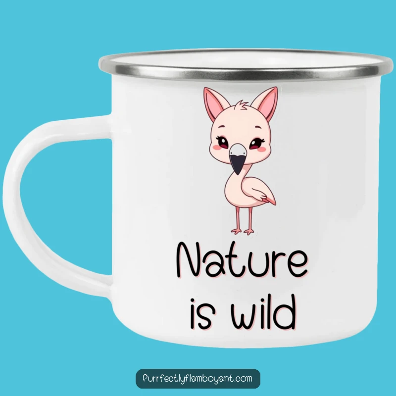 Funny Kawaii Flamingo Cat Ears Camping Mug, Adventure Ready & Perfect Funny Gift