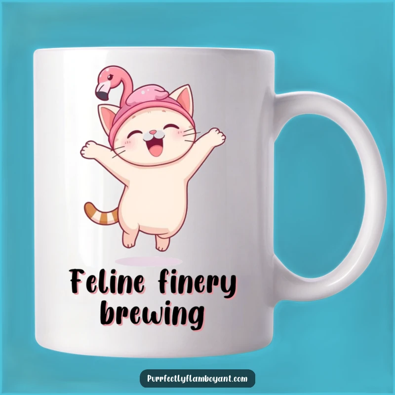 Funny Kawaii Cat Flamingo Hat Mug, Joyful Leap & Perfect Funny Gift for Cat Lovers