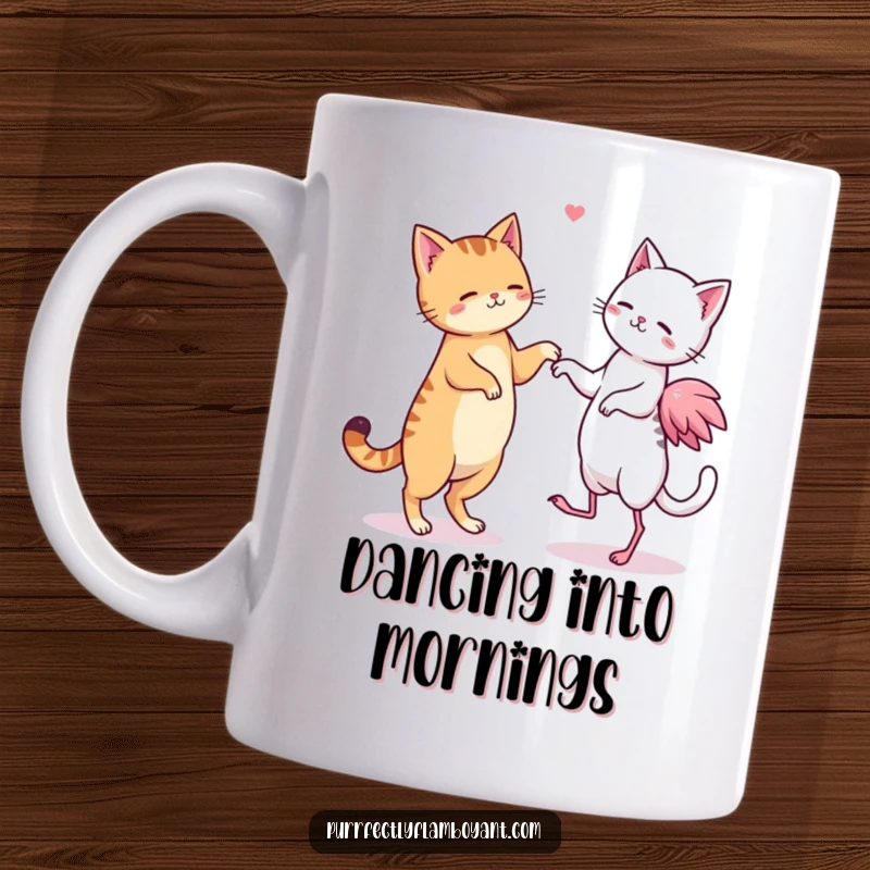 Funny kawaii cat and flamingo duo dancing in sync, a silly and funny gift.