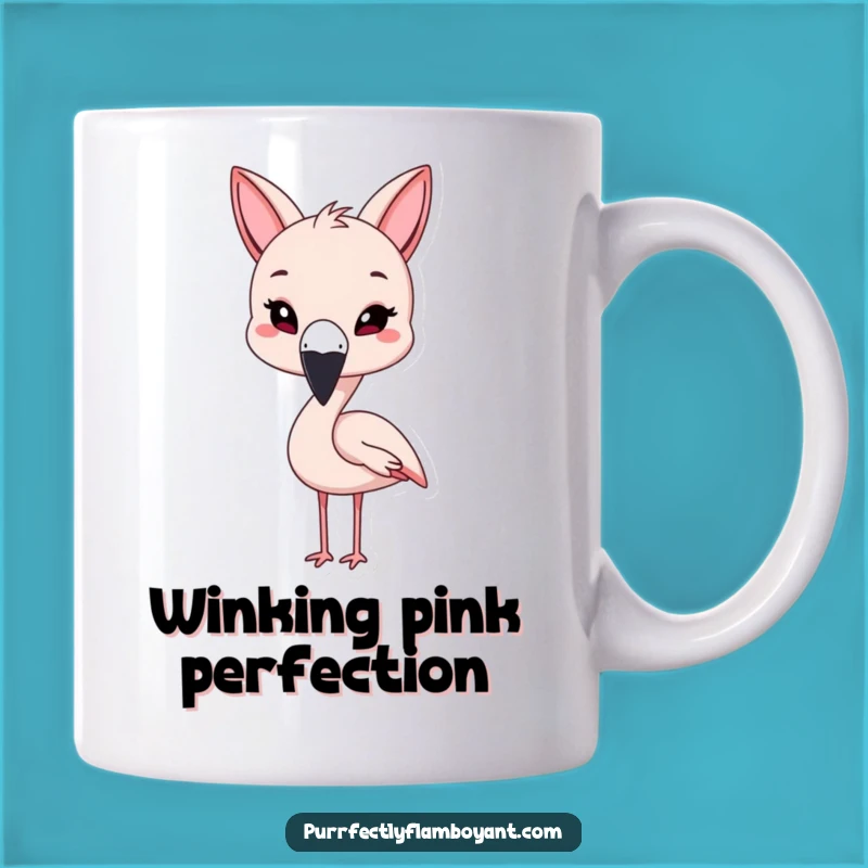 Funny Kawaii Flamingo Cat Ears Mug, Playful Wink & Perfect Funny Gift for Quirky Fun