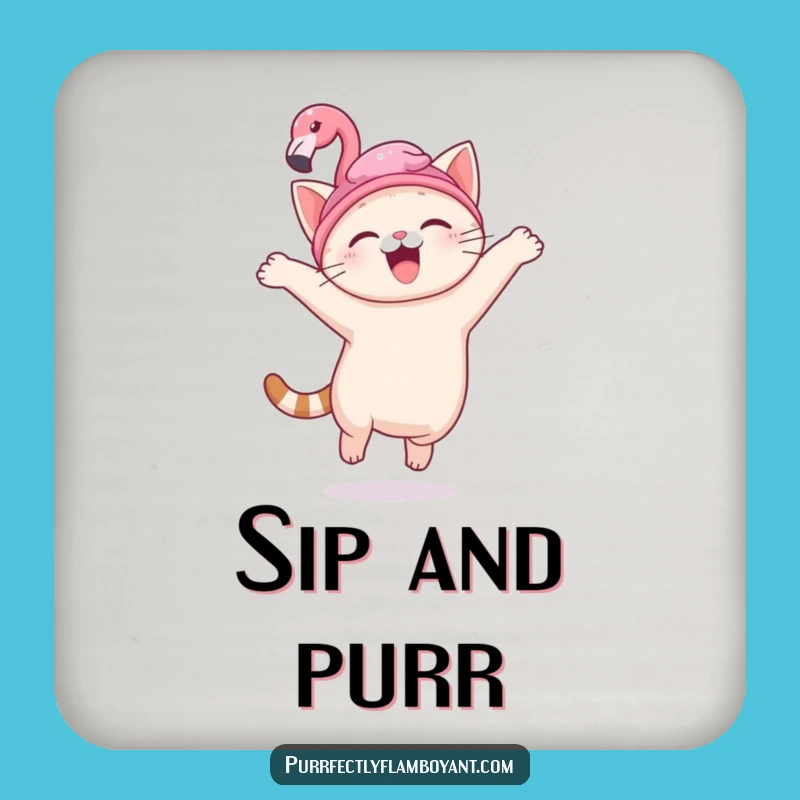 Funny Kawaii Cat Flamingo Hat Coasters, Protect Surfaces & Perfect Funny Gift Set