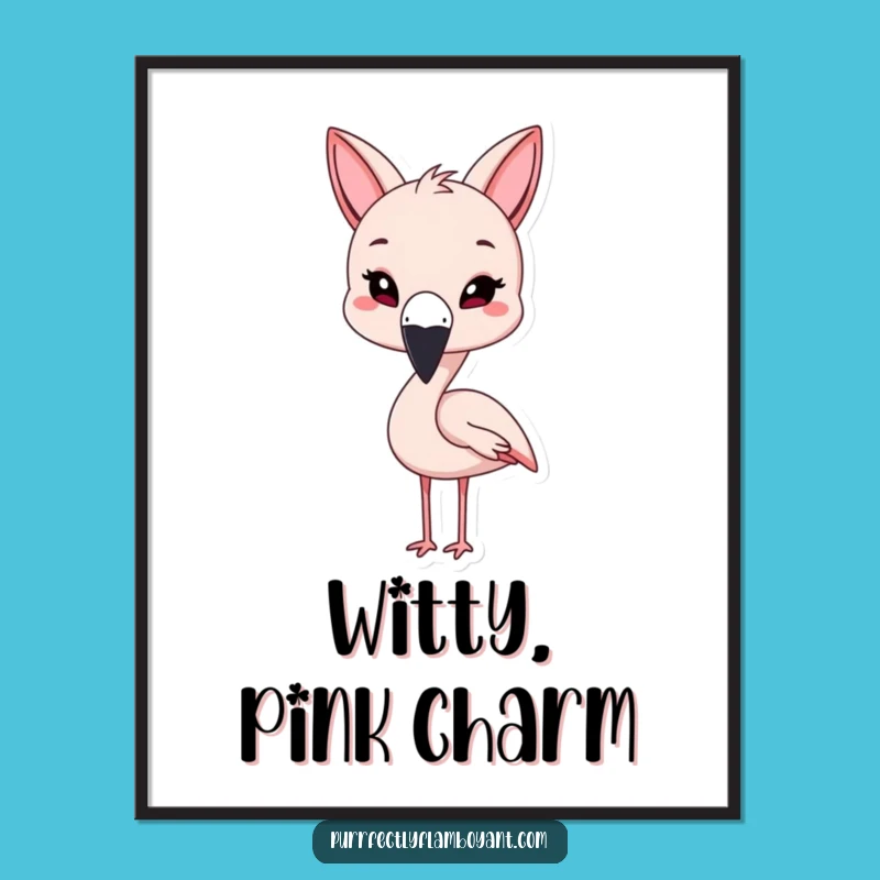 Funny Kawaii Flamingo Cat Ears Poster, Playful Art & Perfect Funny Gift for Walls