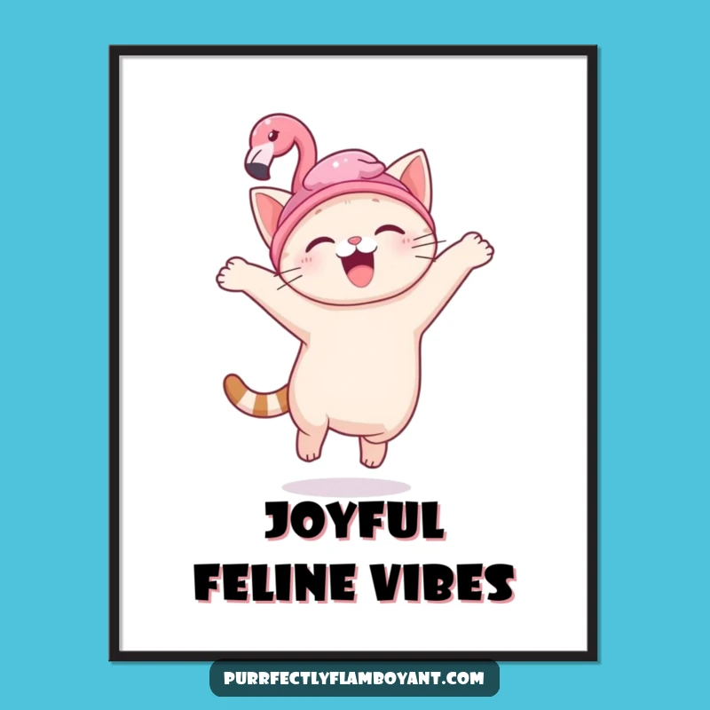 Funny Kawaii Cat Flamingo Hat Poster, Joyful Art & Perfect Funny Gift for Walls