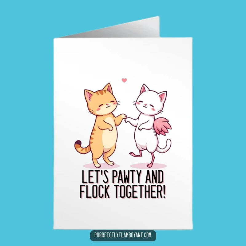 Free Printable Birthday Card: Cats Flamingos Dance Downloadable Gift