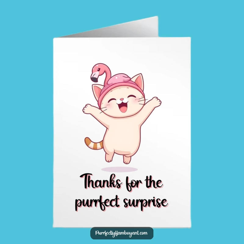 Free Printable Thank You Card: Cute Cat Flamingo Hat Downloadable Gift