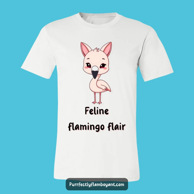 Funny Kawaii Flamingo Cat Ears Tee, Playful Style & Perfect Funny Gift for Fun